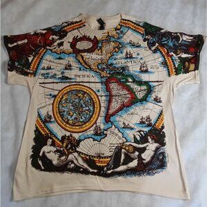 Liquid Blue World Atlas Map AOP T-Shirt XL 2019 Reissue Test Print Gildan Tag